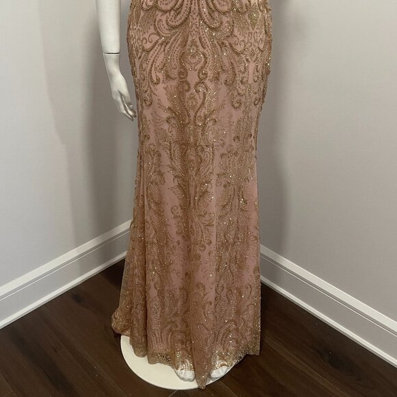 Glamorous Blush Maxi Dress with Feather Accents - Picture 2 of 10